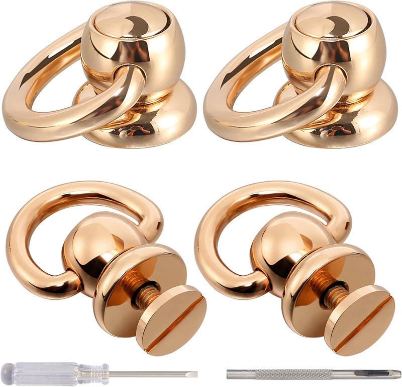 Notgia 4Pcs D Rings for Purse Brass Rivets for Leather Rotatable Purse Strap Hardware Ball Button Studs for Handbag D Rings Chicago Screws for Repair Purse Dog Collar Leather Crafts (Rose Gold) - Image 1
